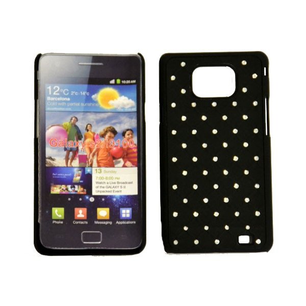 CUSTODIA RIGIDA GOMMATA CON BRILLANTINI per SAMSUNG I9100 GALAXY S II, I9105 GALAXY S II PLUS COLORE NERO