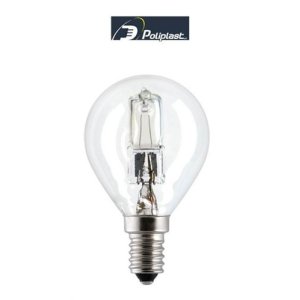 LAMPADINA ALOGENA SFERA 28W ATTACCO PICCOLO E14 SVILUPPA 37W POLIPLAST