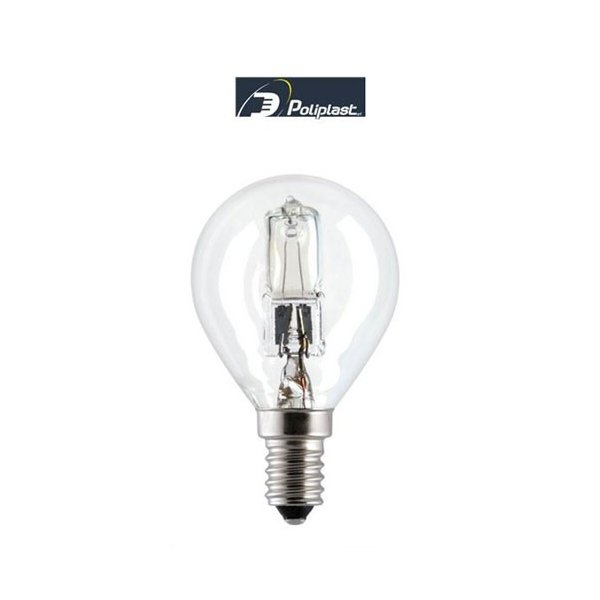 LAMPADINA ALOGENA SFERA 28W ATTACCO PICCOLO E14 SVILUPPA 37W POLIPLAST