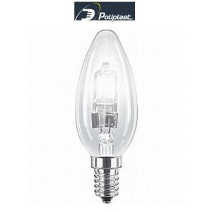 LAMPADINA ALOGENA CANDELA 42W ATTACCO PICCOLO E14 SVILUPPA 55W POLIPLAST