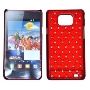 CUSTODIA RIGIDA GOMMATA CON BRILLANTINI per SAMSUNG I9100 GALAXY S II, I9105 GALAXY S II PLUS COLORE ROSSO