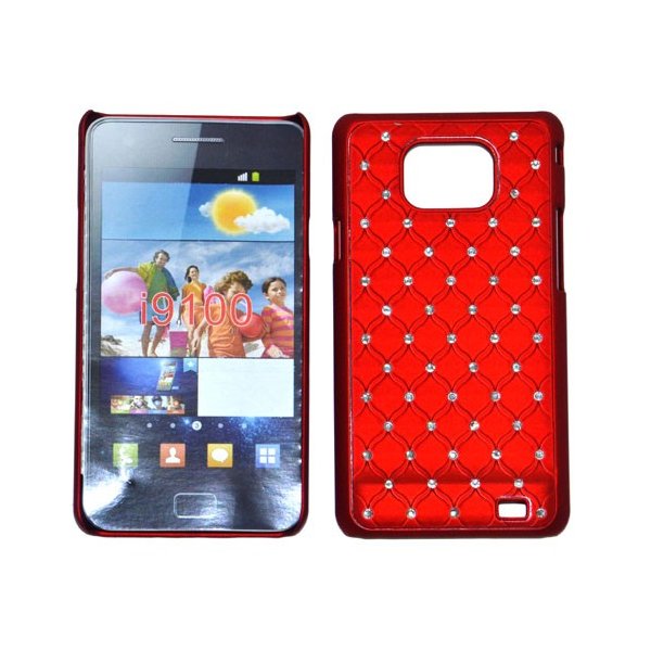 CUSTODIA RIGIDA GOMMATA CON BRILLANTINI per SAMSUNG I9100 GALAXY S II, I9105 GALAXY S II PLUS COLORE ROSSO