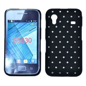 CUSTODIA RIGIDA GOMMATA CON BRILLANTINI per SAMSUNG S5830 Galaxy Ace COLORE NERO