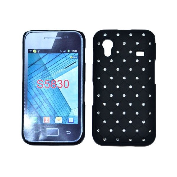 CUSTODIA RIGIDA GOMMATA CON BRILLANTINI per SAMSUNG S5830 Galaxy Ace COLORE NERO