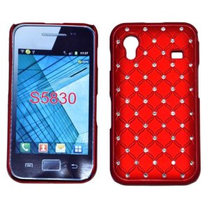 CUSTODIA RIGIDA GOMMATA CON BRILLANTINI per SAMSUNG S5830 Galaxy Ace COLORE ROSSO