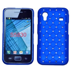 CUSTODIA RIGIDA GOMMATA CON BRILLANTINI per SAMSUNG S5830 Galaxy Ace COLORE BLU