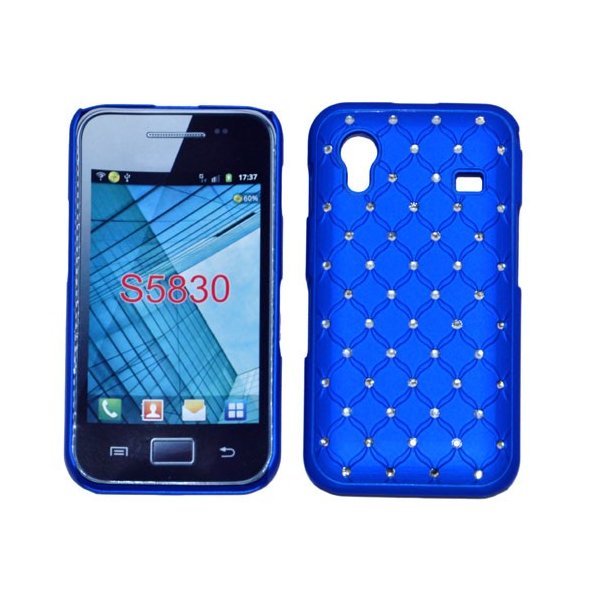 CUSTODIA RIGIDA GOMMATA CON BRILLANTINI per SAMSUNG S5830 Galaxy Ace COLORE BLU