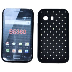 CUSTODIA RIGIDA GOMMATA CON BRILLANTINI per SAMSUNG S5360 GALAXY Y, S5369 GALAXY Y COLORE NERO