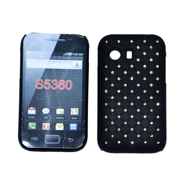 CUSTODIA RIGIDA GOMMATA CON BRILLANTINI per SAMSUNG S5360 GALAXY Y, S5369 GALAXY Y COLORE NERO