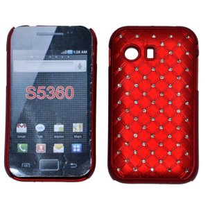 CUSTODIA RIGIDA GOMMATA CON BRILLANTINI per SAMSUNG S5360 GALAXY Y, S5369 GALAXY Y COLORE ROSSO