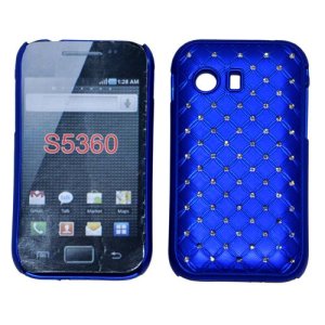 CUSTODIA RIGIDA GOMMATA CON BRILLANTINI per SAMSUNG S5360 GALAXY Y, S5369 GALAXY Y COLORE BLU