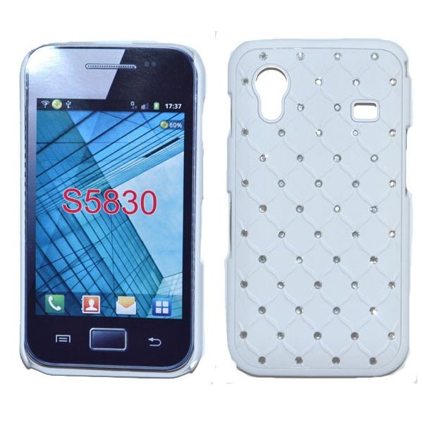 CUSTODIA RIGIDA GOMMATA CON BRILLANTINI per SAMSUNG S5830 Galaxy Ace COLORE BIANCO