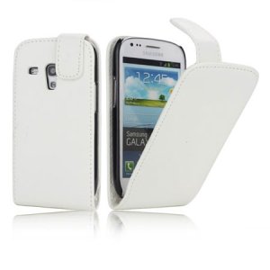 CUSTODIA VERTICALE FLIP PELLE SAMSUNG i8190 Galaxy S3 Mini, I8200 Galaxy S3 Mini VE COLORE BIANCO