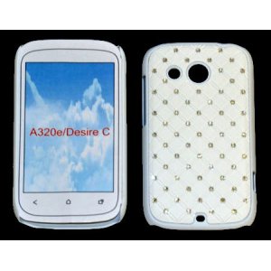 CUSTODIA RIGIDA GOMMATA CON BRILLANTINI per HTC DESIRE C COLORE BIANCO