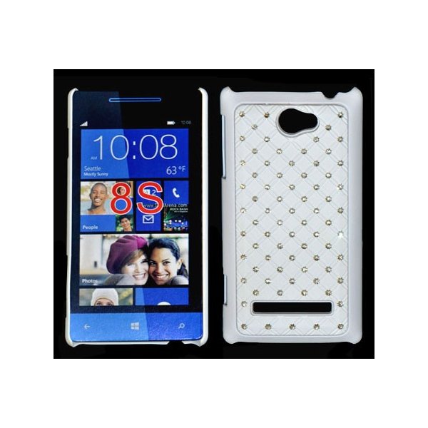 CUSTODIA RIGIDA GOMMATA CON BRILLANTINI per HTC 8S A620E COLORE BIANCO