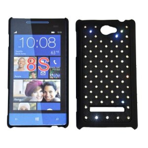 CUSTODIA RIGIDA GOMMATA CON BRILLANTINI per HTC 8S A620E COLORE NERO