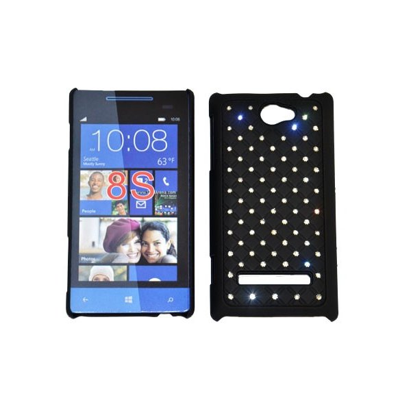 CUSTODIA RIGIDA GOMMATA CON BRILLANTINI per HTC 8S A620E COLORE NERO