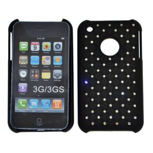 CUSTODIA RIGIDA GOMMATA CON BRILLANTINI per IPHONE 3G, 3GS COLORE NERO