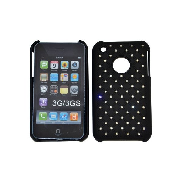 CUSTODIA RIGIDA GOMMATA CON BRILLANTINI per IPHONE 3G, 3GS COLORE NERO