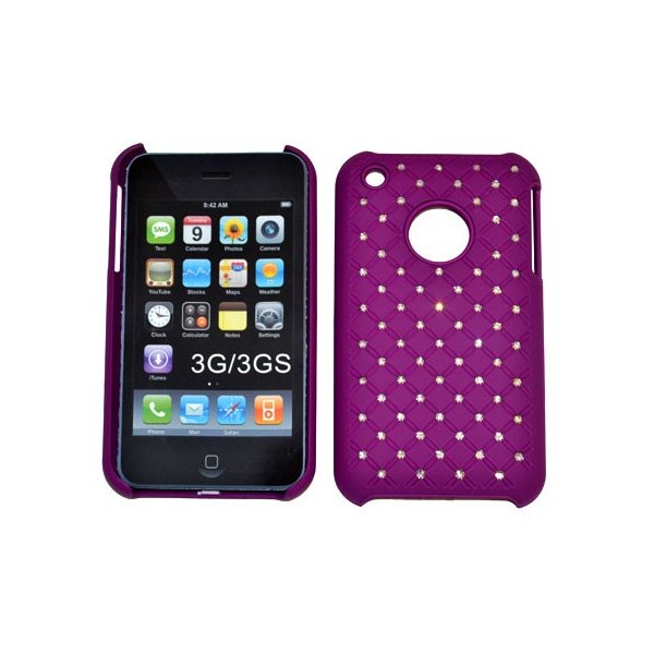 CUSTODIA RIGIDA GOMMATA CON BRILLANTINI per IPHONE 3G, 3GS COLORE VIOLA