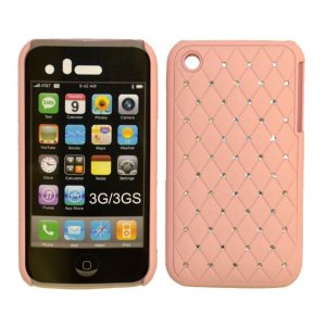 CUSTODIA RIGIDA GOMMATA CON BRILLANTINI per IPHONE 3G, 3GS COLORE ROSA