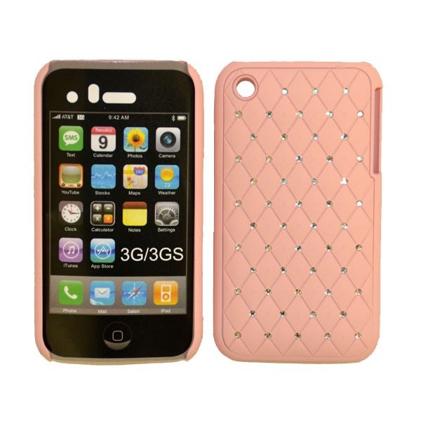 CUSTODIA RIGIDA GOMMATA CON BRILLANTINI per IPHONE 3G, 3GS COLORE ROSA