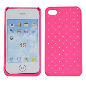 CUSTODIA per APPLE IPHONE 4, IPHONE 4S - BACK RIGIDA GOMMATA CON BRILLANTINI COLORE ROSA