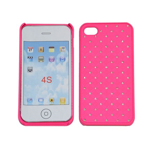 CUSTODIA per APPLE IPHONE 4, IPHONE 4S - BACK RIGIDA GOMMATA CON BRILLANTINI COLORE ROSA