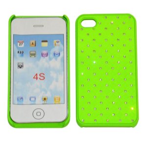 CUSTODIA per APPLE IPHONE 4, IPHONE 4S - BACK RIGIDA GOMMATA CON BRILLANTINI COLORE VERDE