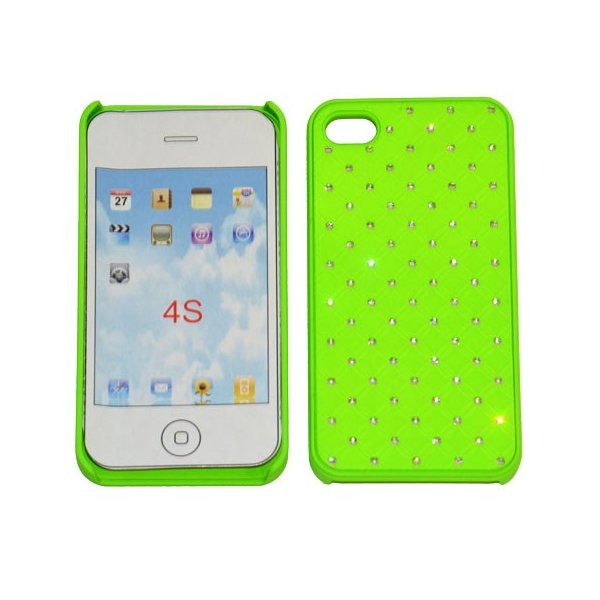 CUSTODIA per APPLE IPHONE 4, IPHONE 4S - BACK RIGIDA GOMMATA CON BRILLANTINI COLORE VERDE