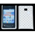 CUSTODIA RIGIDA GOMMATA CON BRILLANTINI per LG E400 Optimus L3 COLORE BIANCO