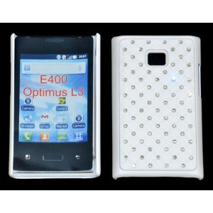 CUSTODIA RIGIDA GOMMATA CON BRILLANTINI per LG E400 Optimus L3 COLORE BIANCO