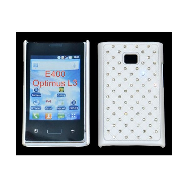 CUSTODIA RIGIDA GOMMATA CON BRILLANTINI per LG E400 Optimus L3 COLORE BIANCO