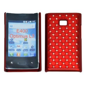 CUSTODIA RIGIDA GOMMATA CON BRILLANTINI per LG E400 Optimus L3 COLORE ROSSO