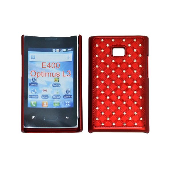 CUSTODIA RIGIDA GOMMATA CON BRILLANTINI per LG E400 Optimus L3 COLORE ROSSO