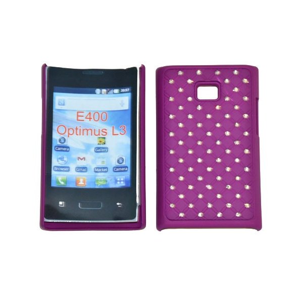 CUSTODIA RIGIDA GOMMATA CON BRILLANTINI per LG E400 Optimus L3 COLORE VIOLA