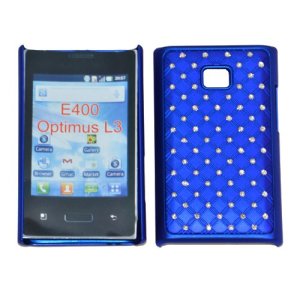 CUSTODIA RIGIDA GOMMATA CON BRILLANTINI per LG E400 Optimus L3 COLORE BLU