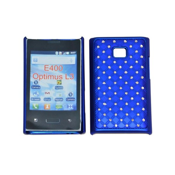 CUSTODIA RIGIDA GOMMATA CON BRILLANTINI per LG E400 Optimus L3 COLORE BLU