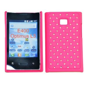 CUSTODIA RIGIDA GOMMATA CON BRILLANTINI per LG E400 Optimus L3 COLORE ROSA