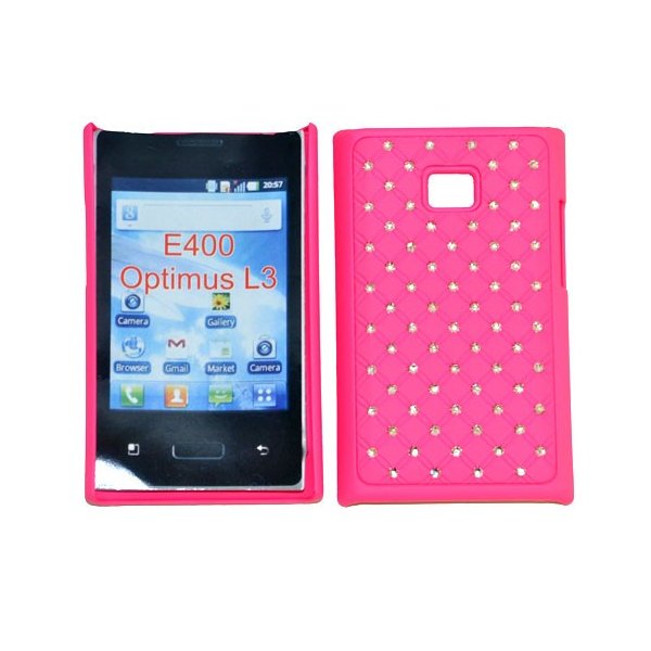 CUSTODIA RIGIDA GOMMATA CON BRILLANTINI per LG E400 Optimus L3 COLORE ROSA