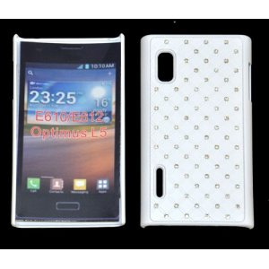 CUSTODIA RIGIDA GOMMATA CON BRILLANTINI per LG E610 Optimus L5 E612 COLORE BIANCO