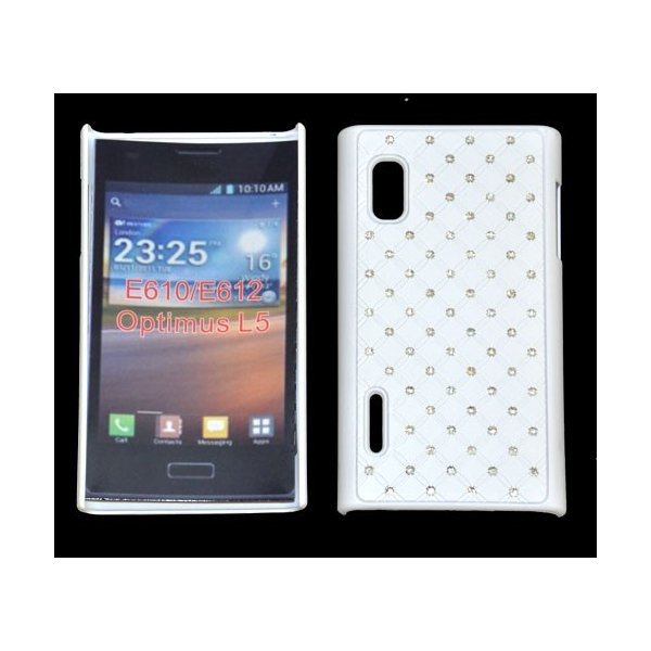 CUSTODIA RIGIDA GOMMATA CON BRILLANTINI per LG E610 Optimus L5 E612 COLORE BIANCO