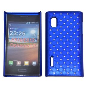 CUSTODIA RIGIDA GOMMATA CON BRILLANTINI per LG E610 Optimus L5 E612 COLORE BLU