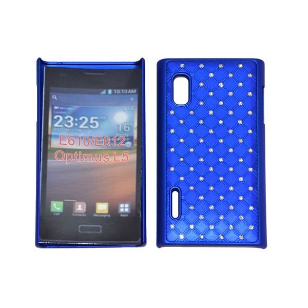 CUSTODIA RIGIDA GOMMATA CON BRILLANTINI per LG E610 Optimus L5 E612 COLORE BLU