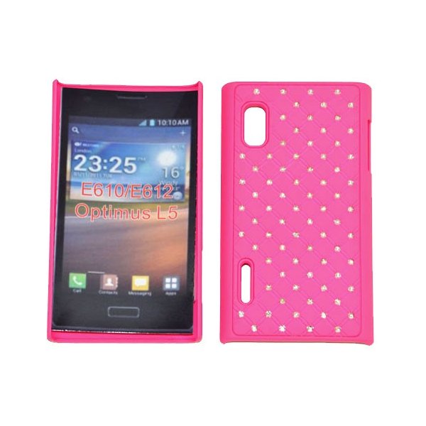 CUSTODIA RIGIDA GOMMATA CON BRILLANTINI per LG E610 Optimus L5 E612 COLORE ROSA