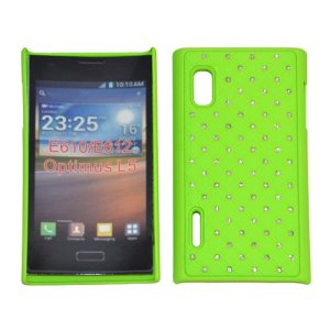 CUSTODIA RIGIDA GOMMATA CON BRILLANTINI per LG E610 Optimus L5 E612 COLORE VERDE