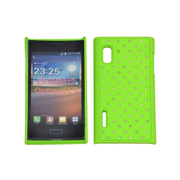 CUSTODIA RIGIDA GOMMATA CON BRILLANTINI per LG E610 Optimus L5 E612 COLORE VERDE