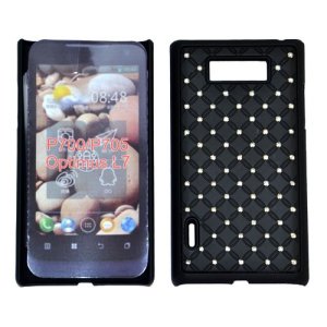 CUSTODIA RIGIDA GOMMATA CON BRILLANTINI per LG P700 Optimus L7, P705 COLORE NERO