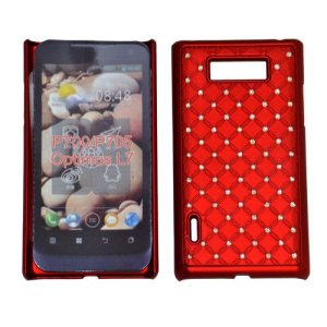 CUSTODIA RIGIDA GOMMATA CON BRILLANTINI per LG P700 Optimus L7, P705 COLORE ROSSO