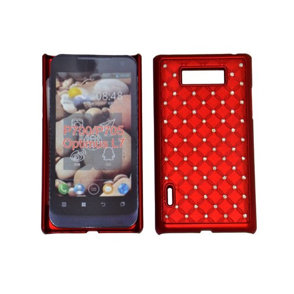 CUSTODIA RIGIDA GOMMATA CON BRILLANTINI per LG P700 Optimus L7, P705 COLORE ROSSO